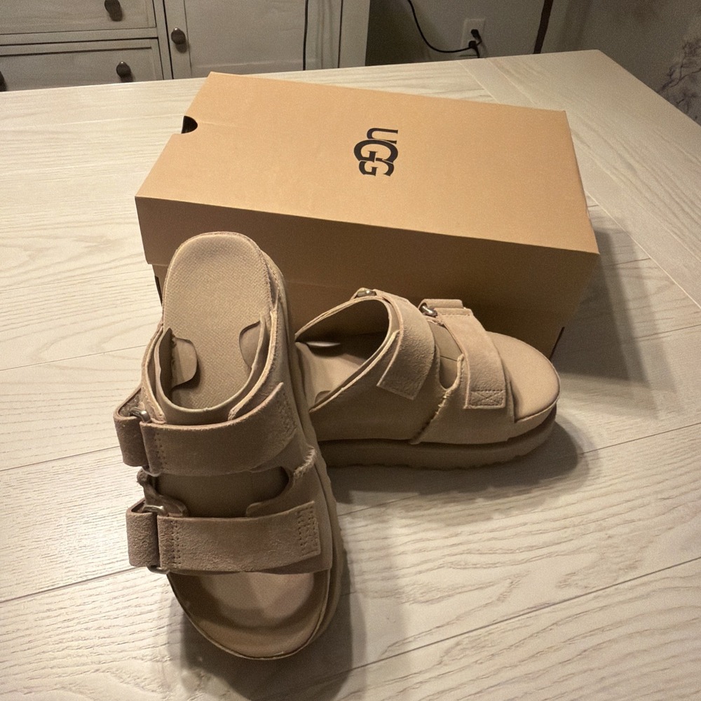 Ugg Goldenstar Hi Slide Sandal Platform Sandstone Suede 1155458 Women’s 5.5